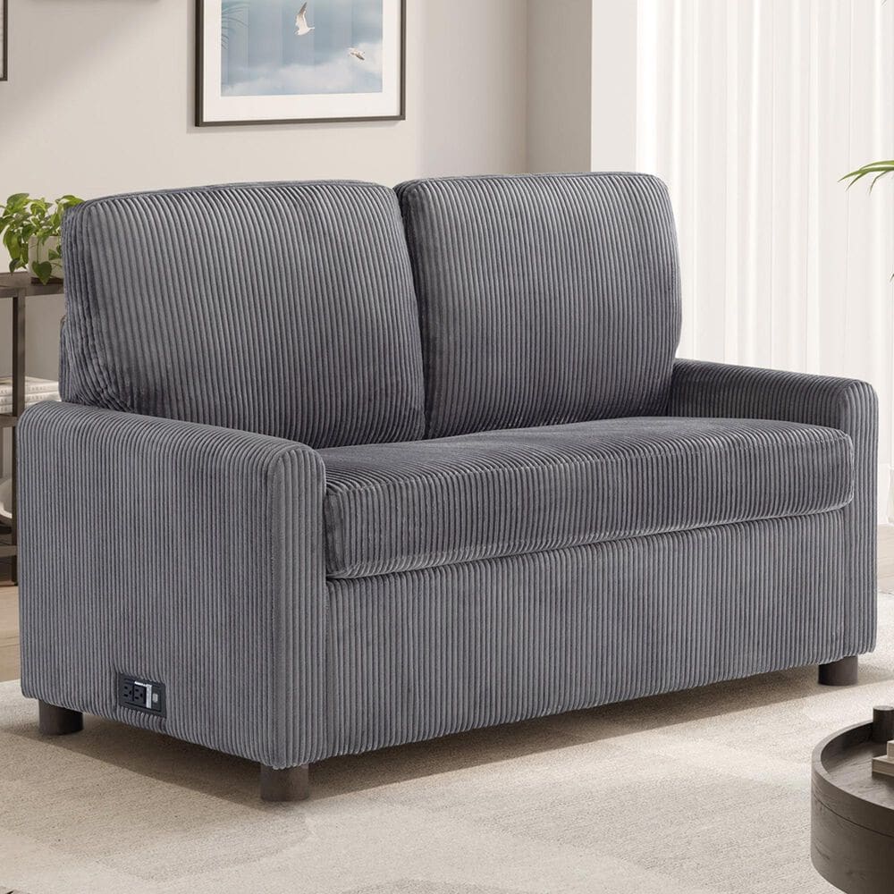 Lifestyle Solutions Drew Twin Loveseat Sleeper with Gray Cushion in Brown, , large