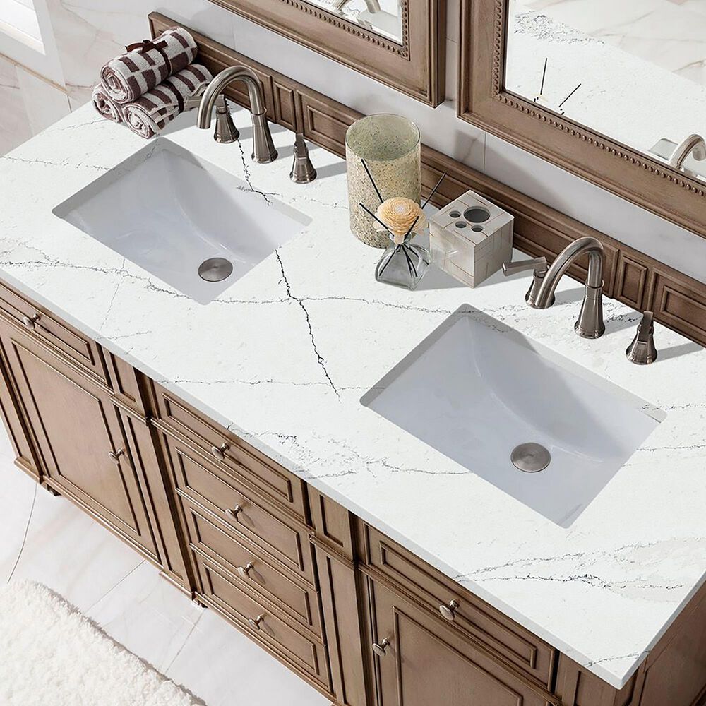 James Martin Vanities Bristol 60&quot; Double Bathroom Vanity in Whitewashed Walnut with 3 cm Ethereal Noctis Quartz Top and Rectangular Sinks, , large