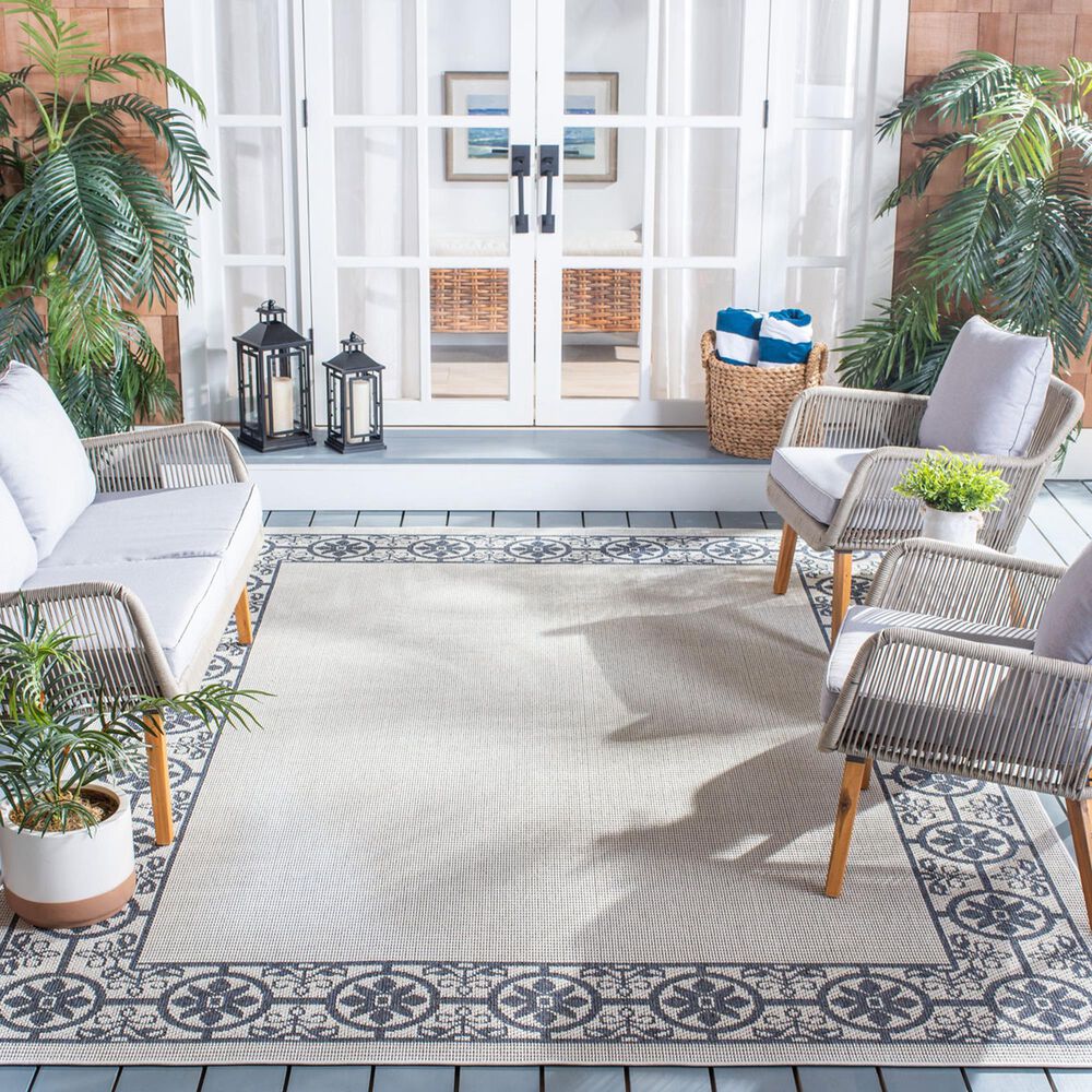 Safavieh Bermuda Floral 5&#39;3&quot; x 7&#39;6&quot; Ivory and Charcoal Indoor/Outdoor Area Performance Rug, , large