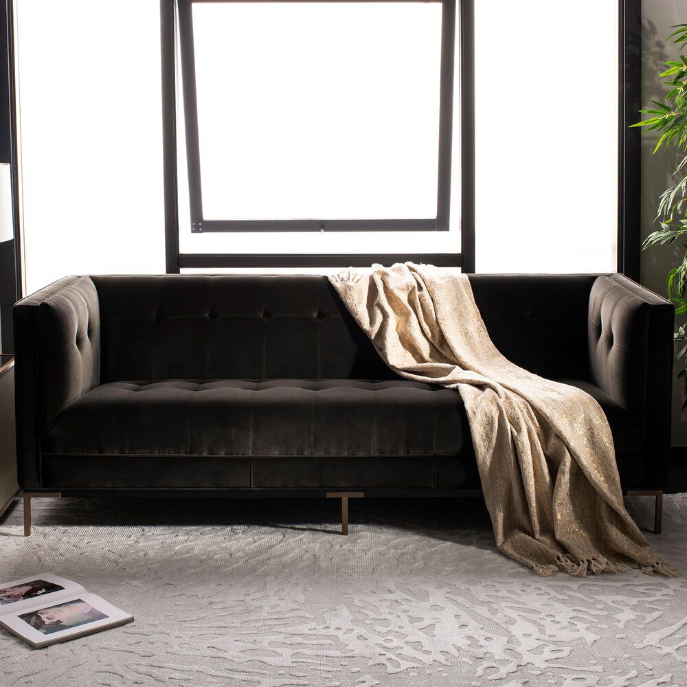 Safavieh Sienne Sofa in Shale Velvet and Antique Brass, , large