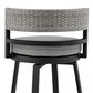Armen Living Encinitas Patio Swivel Counter Height Bar Stool with Dark Gray Cushion in Black, , large