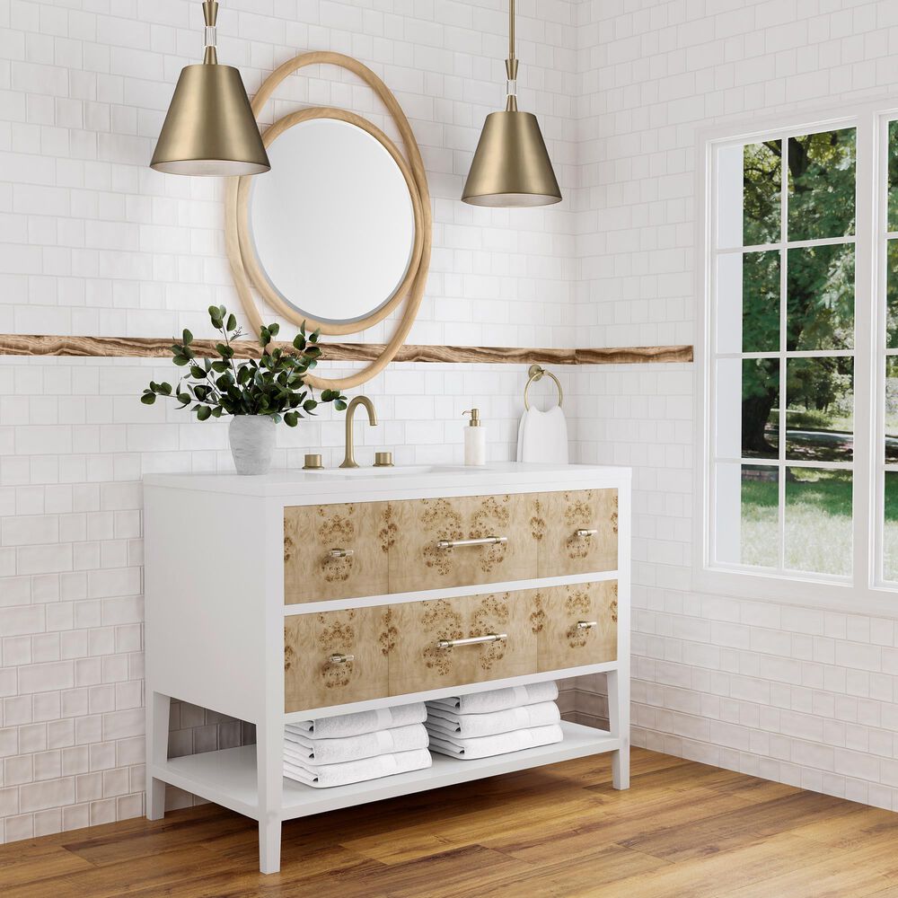 James Martin Vanities Olena 48&quot; Single Vanity in Light Mappa Burl and Polished White with 3 cm White Zeus Quartz Top, , large