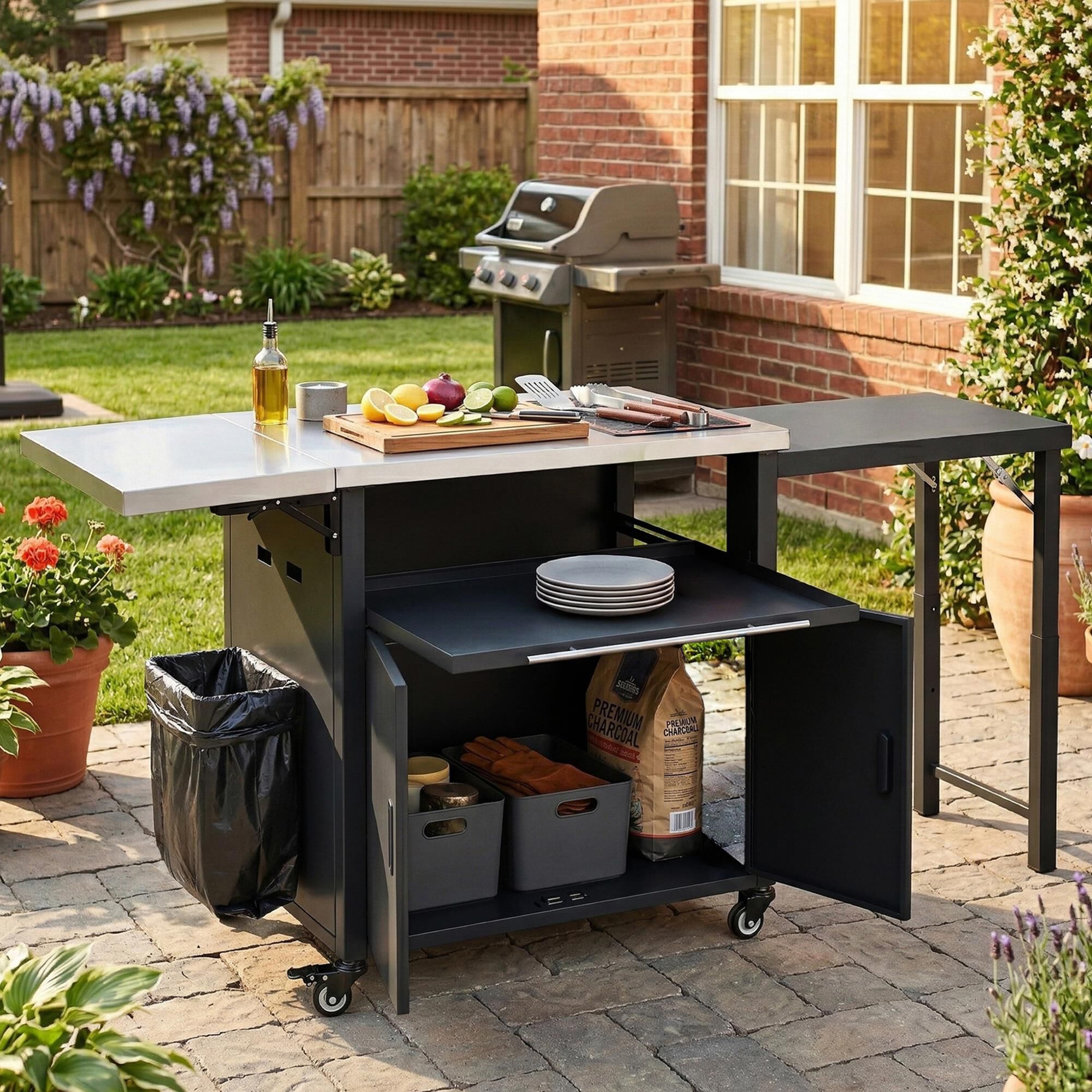 Hearth and Haven Outdoor Kitchen Island Cart with Dual Expandable