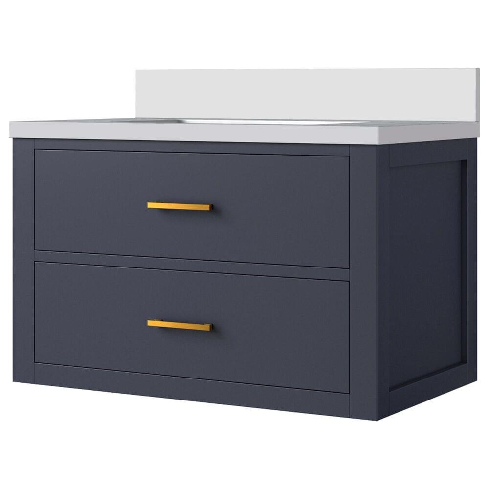Lexora Home Castor 30" Single Bathroom Vanity in Blue with 2 cm White Cultured Marble Top and Rectangular Sink, , large