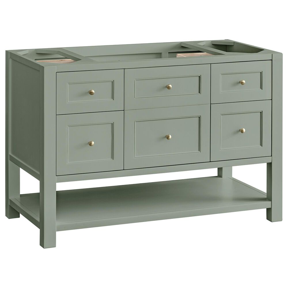 James Martin Vanities Breckenridge 48" Single Bathroom Vanity in Smokey Celadon with 3 cm Carrara White Marble Top and Rectangular Sink, , large
