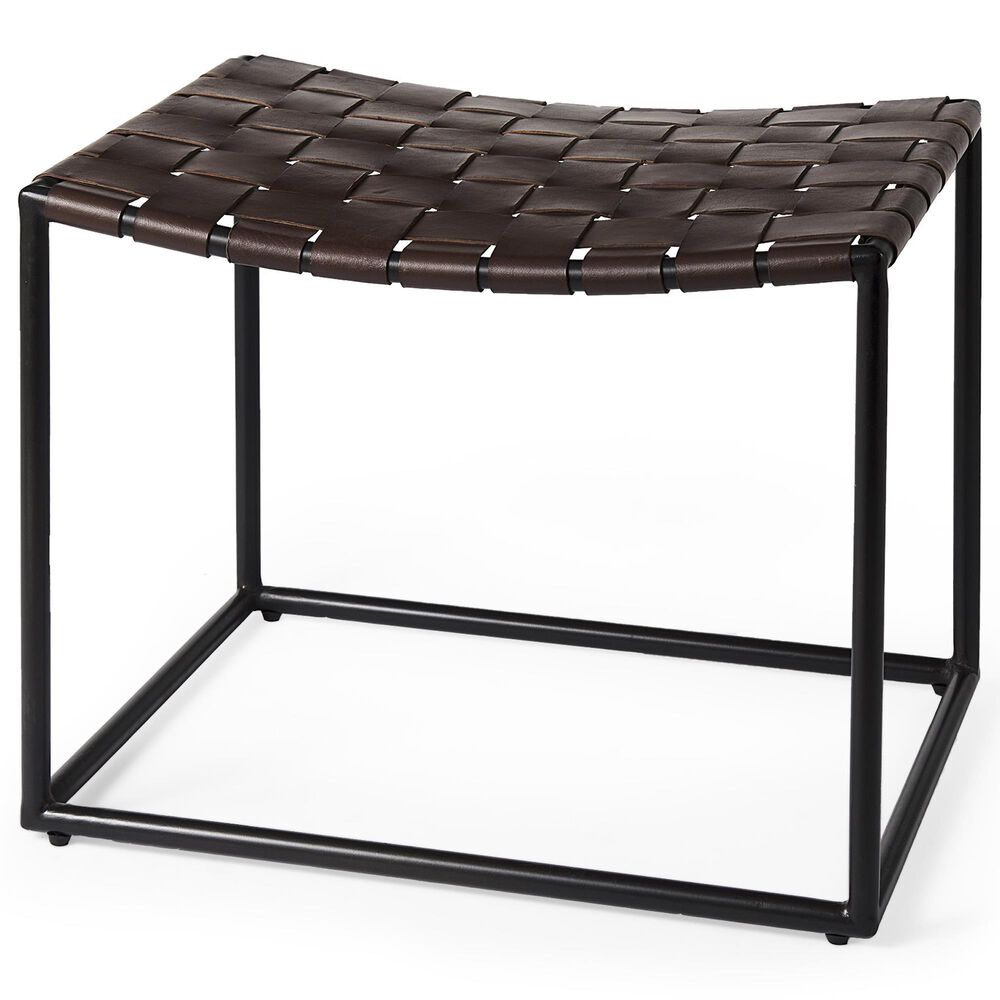 Mercana Clarissa Stool with Brown Leather Woven Seat in Black, , large