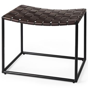 Mercana Clarissa Stool with Brown Leather Woven Seat in Black, , large