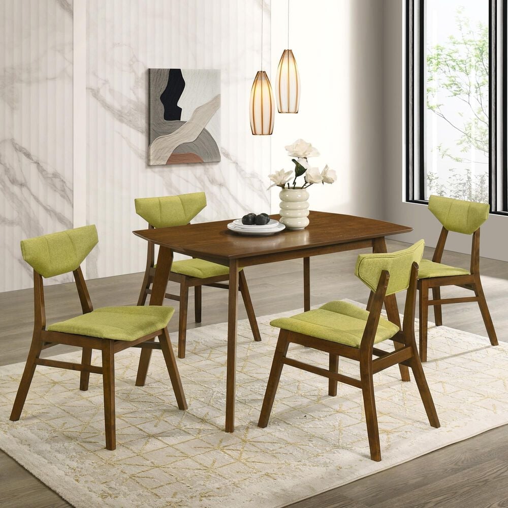 Armen Living Amaris 5-Piece Rectangular Dining Set with Olive Green Upholstery in Walnut, , large