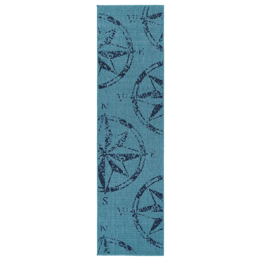 Kaleen Rugs Amalie 2"2" x 8" Light Blue and Navy Indoor/Outdoor Area Rug, , large