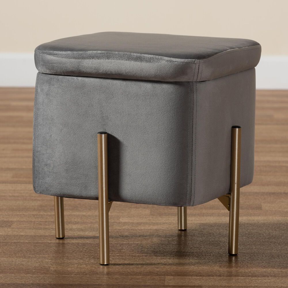 Baxton Studio Aleron Mid-Century Modern Storage Ottoman in Grey, , large