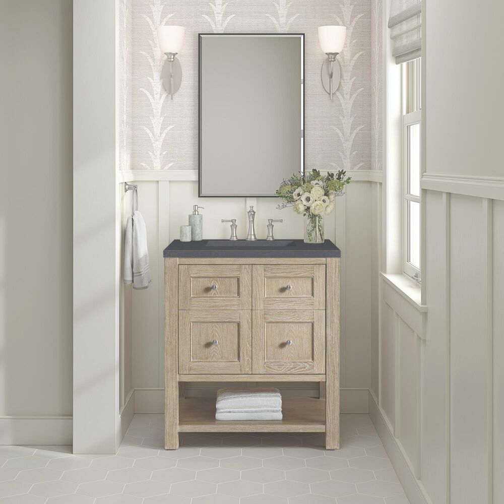 James Martin Vanities Breckenridge 30&quot; Single Vanity, Whitewashed Oak w/ 3 CM Charcoal Soapstone Quartz Top, , large