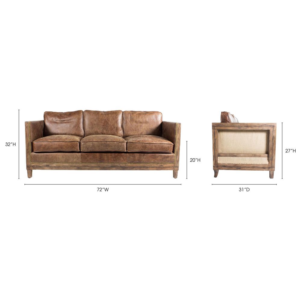Moe&#39;s Home Collection Darlington Leather Stationary Sofa in Brown, , large