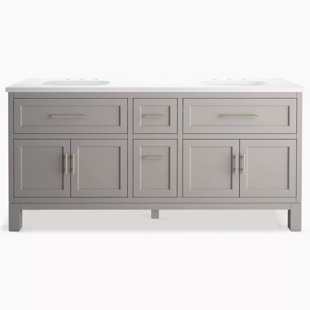 Kohler Quo 72&quot; Double Bathroom Vanity in Mohair Grey with 3 cm Pure White Quartz Top and Oval Sinks, , large