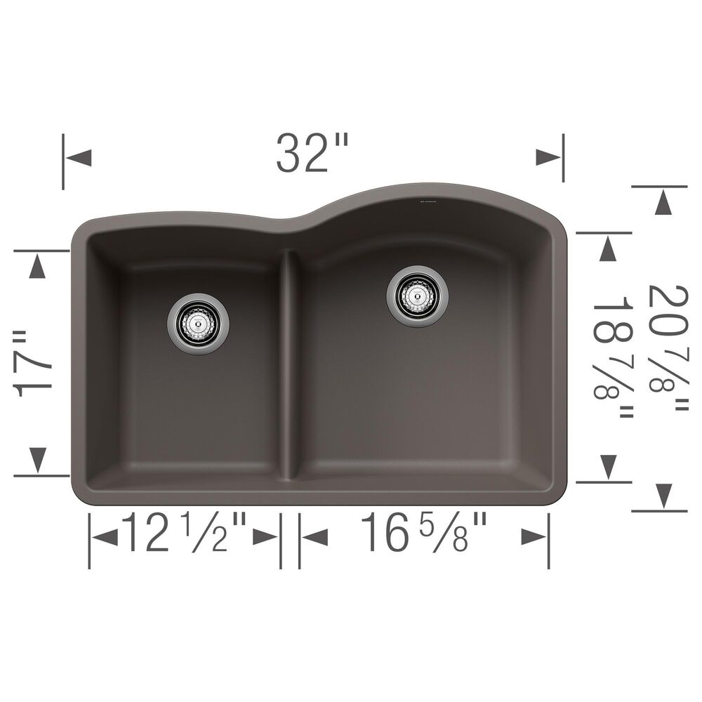 Blanco Diamond 32&quot; 1-3/4 Reverse Double Kitchen Sink with Low Divide in Volcano Gray, , large