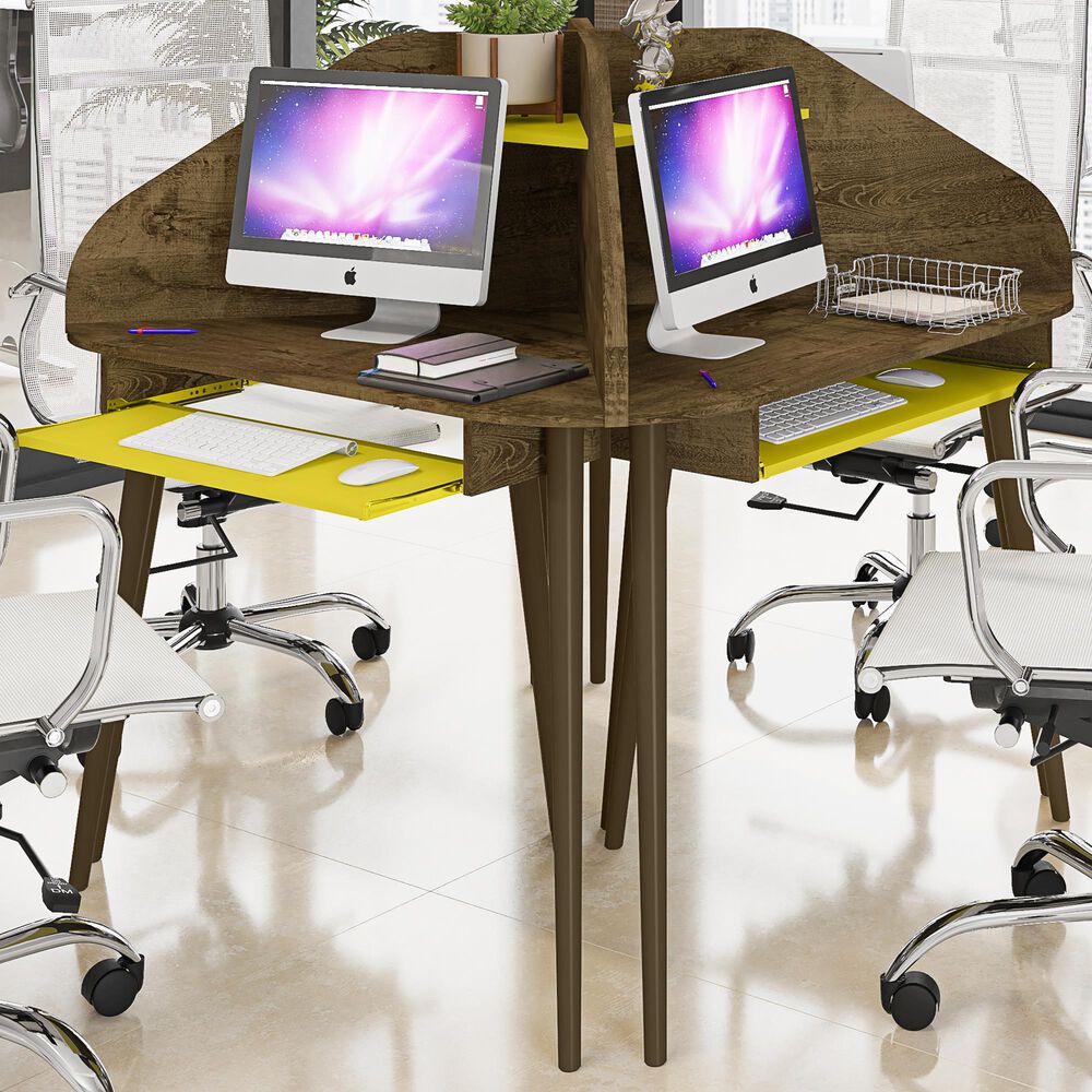 Dayton Bradley 4-Piece Sectional Cubicle Desk in Rustic Brown/Yellow, , large