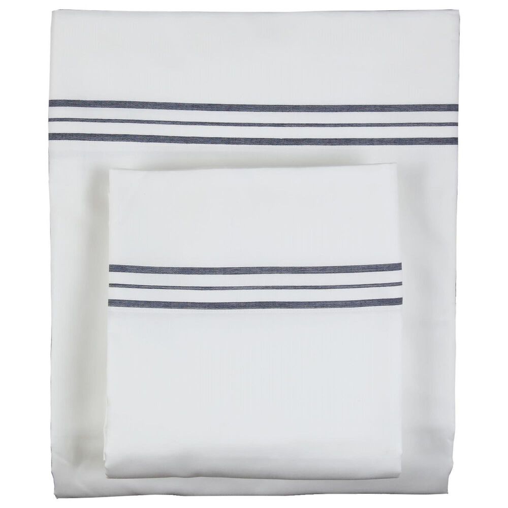 Ann Gish Art Of Home 4-Piece California King Hem Stripe Sheet Set In White Navy, , large