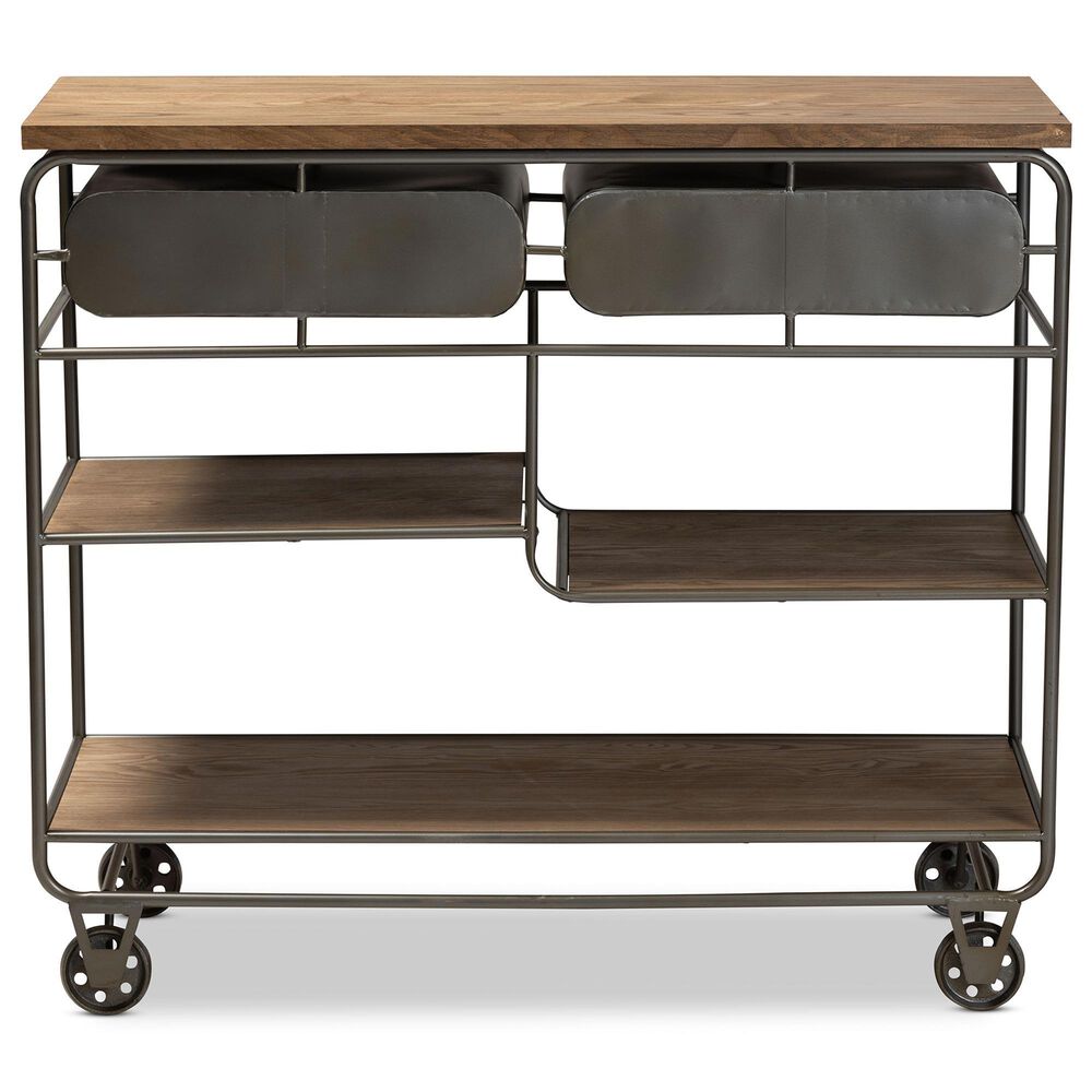Baxton Studio Grant 2-Drawer Kitchen Cart in Oak Brown and Black, , large