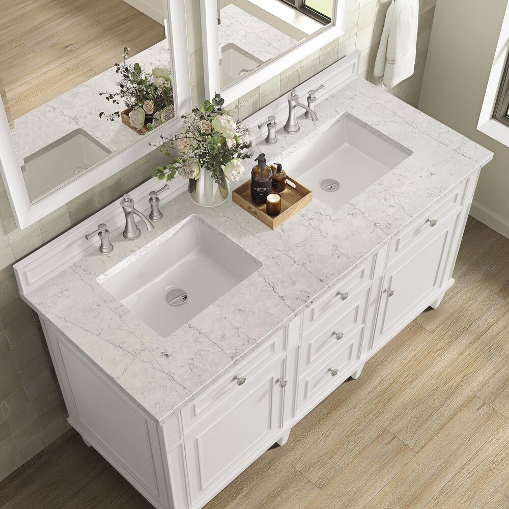 James Martin Vanities Lorelai 60&quot; Double Vanity in Bright White with 3 cm Eternal Jasmine Pearl Quartz Top, , large