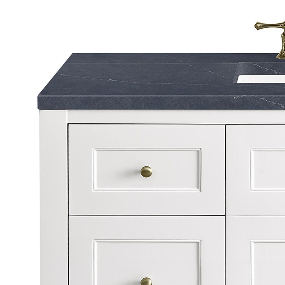 James Martin Breckenridge 48&quot; Single Bathroom Vanity in Bright White with 3 cm Charcoal Soapstone Quartz Top and Rectangular Sink, , large