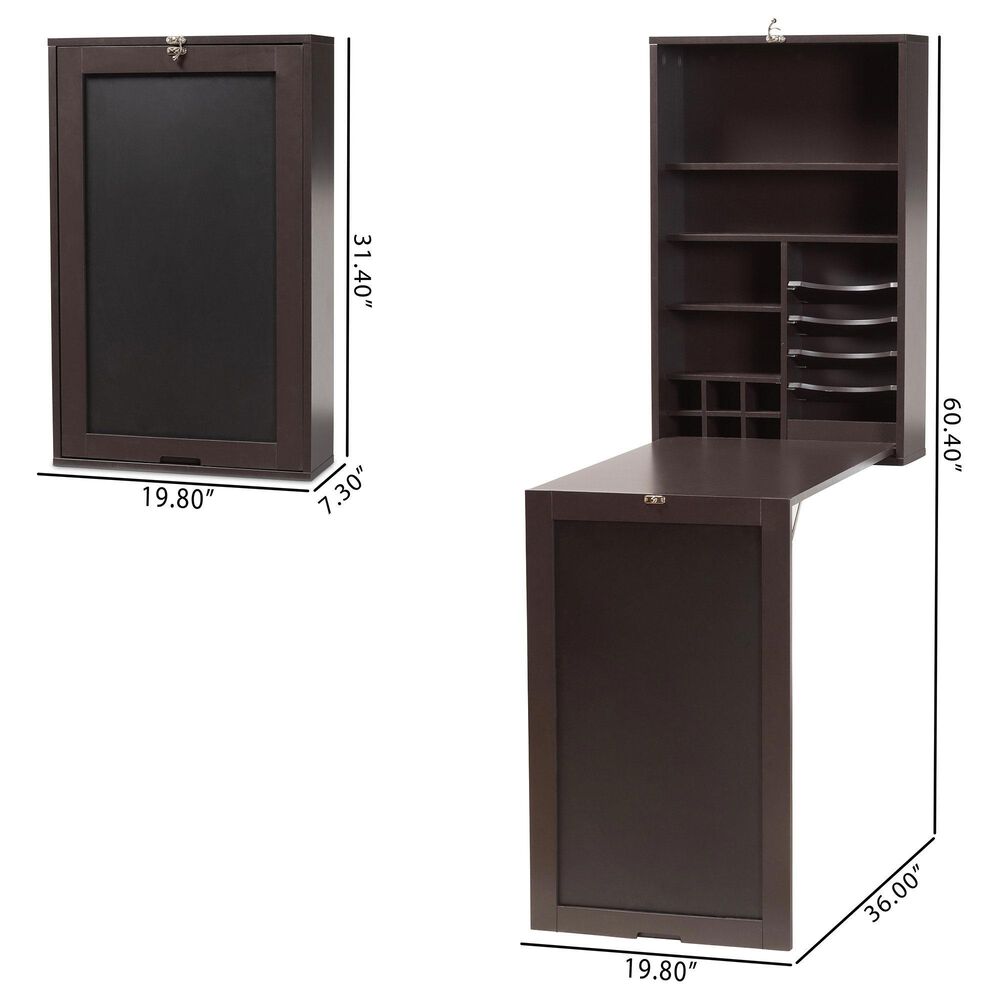 Baxton Studio Millard Wall Mount Folding Desk in Dark Brown, , large