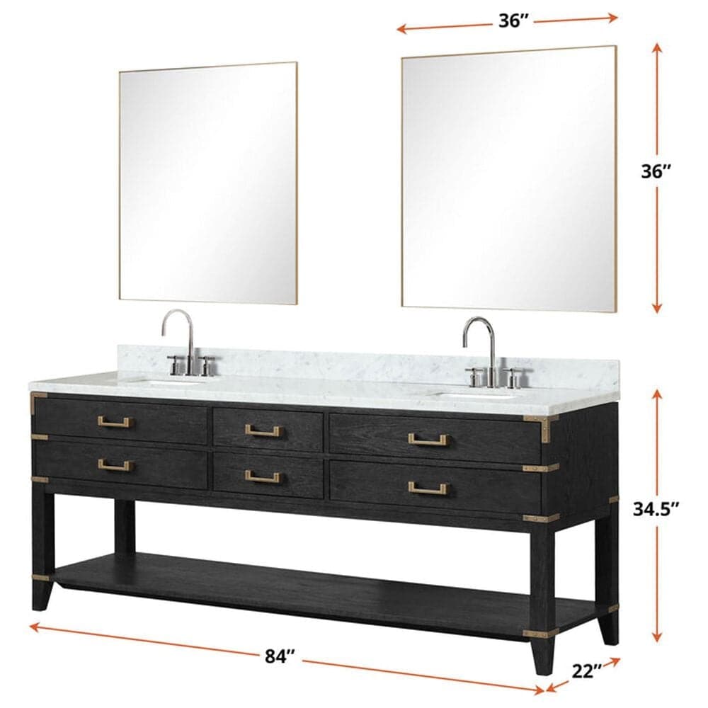 Lexora Home Norwalk 84&quot; Double Bathroom Vanity in Brown Oak with White Carrara Marble Top and Rectangle Sink, , large