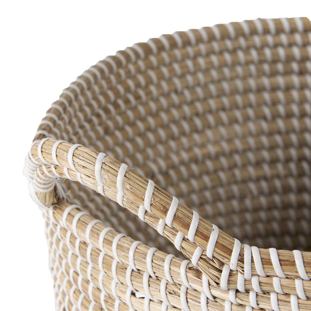 Mercana Maddie Round Basket with Handles in Light Brown and White (Set of 3), , large