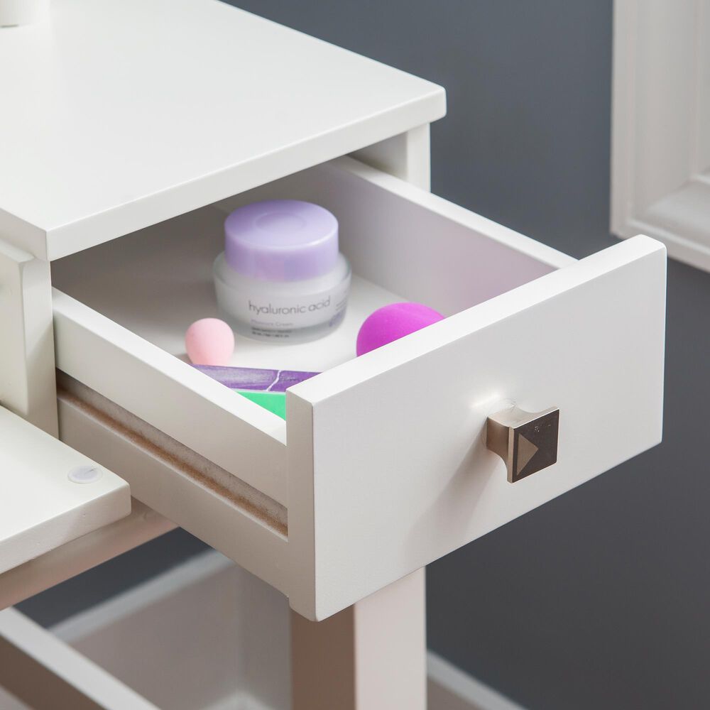 Linon Home Decor Angela Vanity with Stool in White, , large