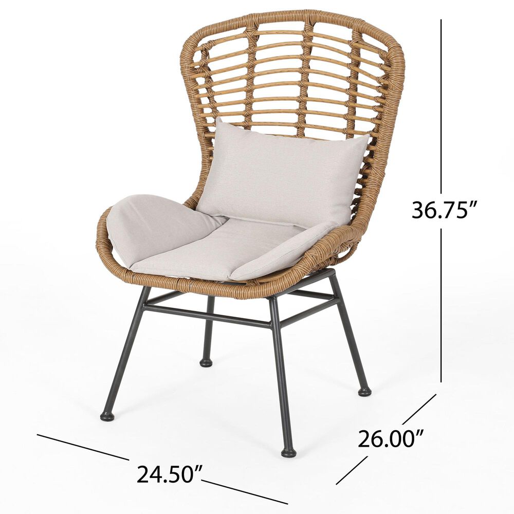 Hearth and Haven Frazer Patio Rattan Chair with Beige Cushion in Brown &#40;Set of 2&#41;, , large