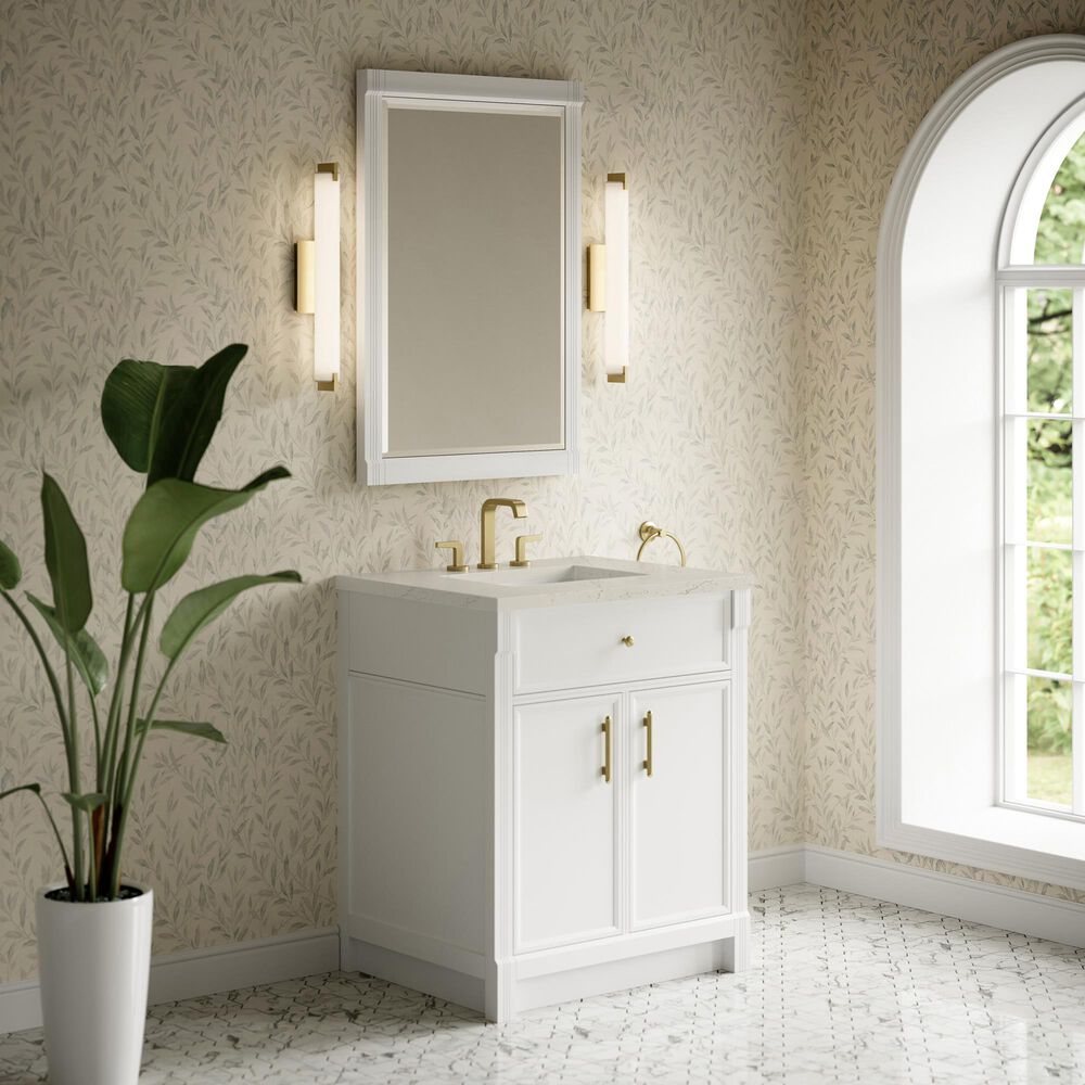 James Martin Bellshire 30" Single Bathroom Vanity in Bright White with 3 cm Siberian Silestone Top and Rectangular Sink, , large
