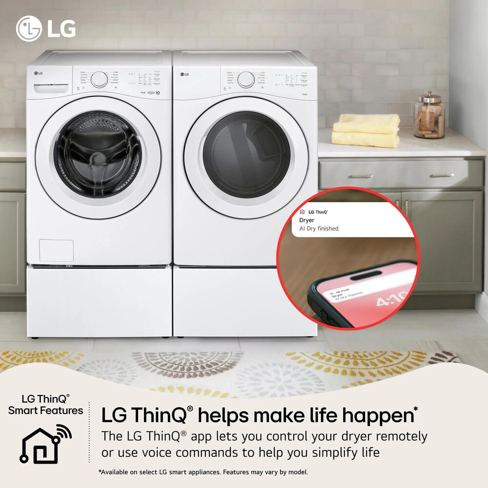 LG 7.4 Cu. Ft. Ultra Large Capacity Smart Front Load Electric Dryer in White, , large