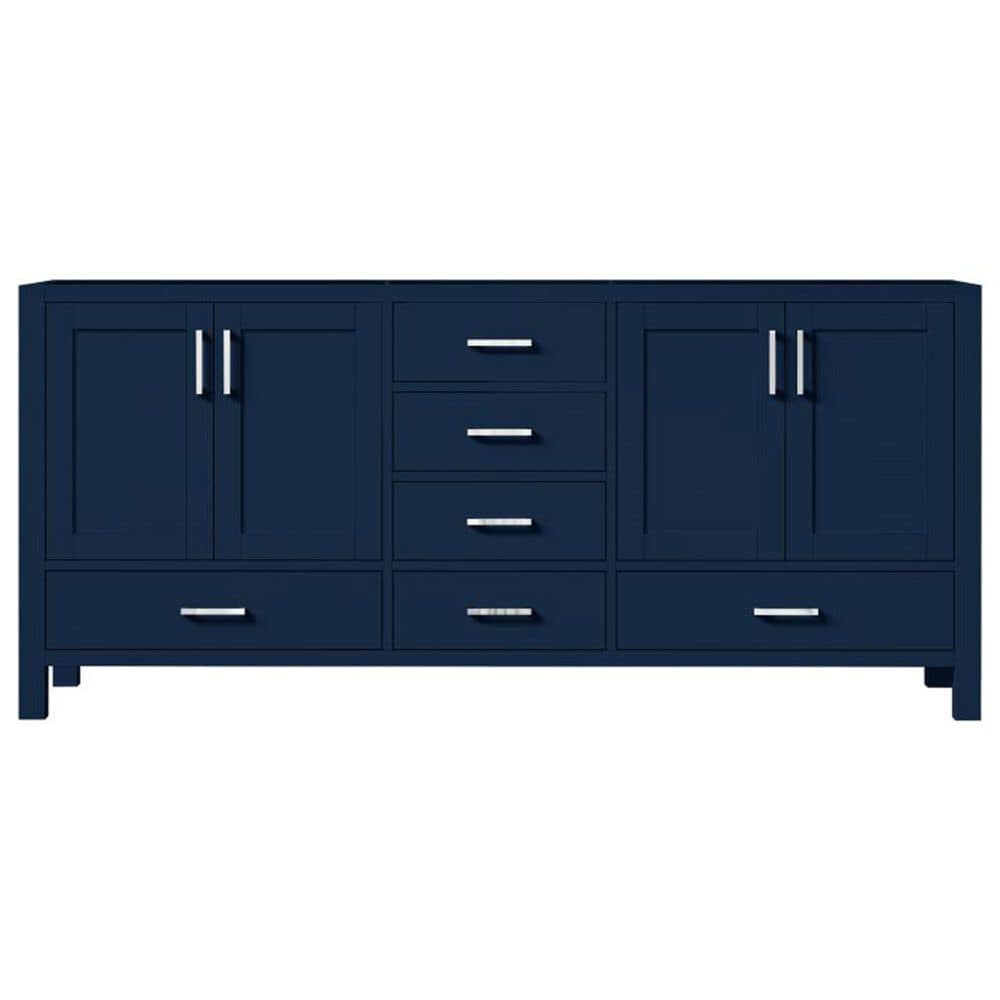 Lexora Home Jacques 72&quot; Double Bathroom Vanity in Navy Blue with 2 cm White Cultured Marble Top and Rectangular Sinks, , large