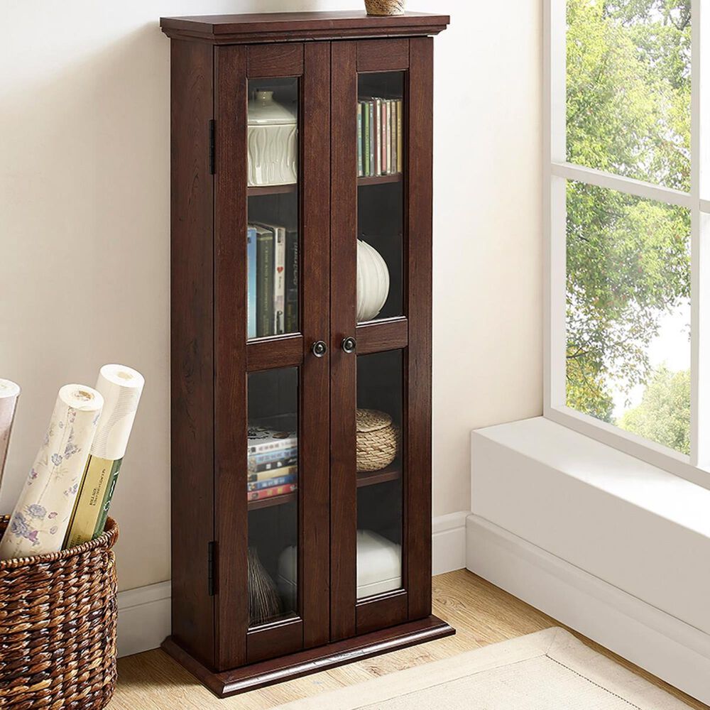 Walker Edison 41" Wood Media Storage Tower Cabinet in Traditional Brown, , large