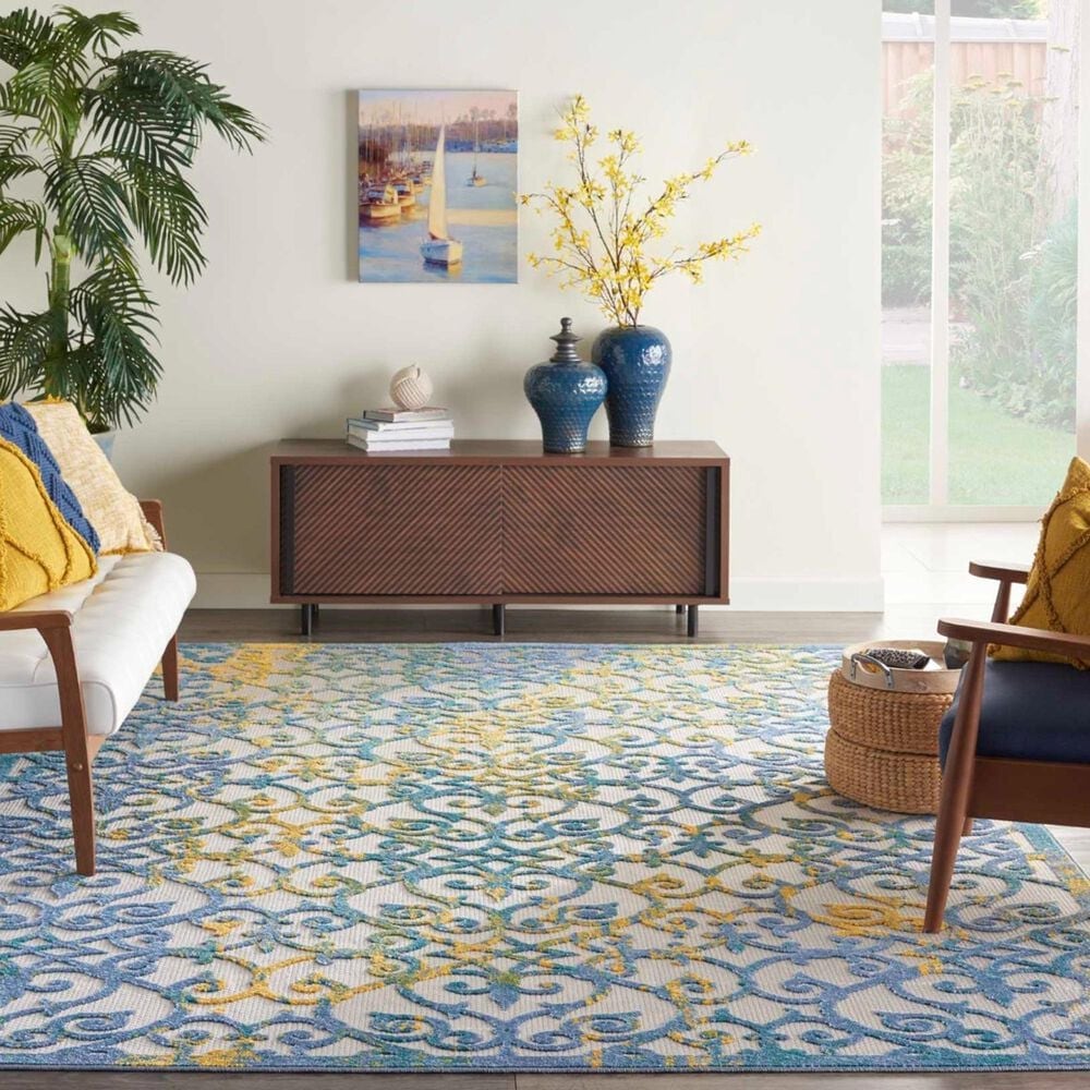 Nourison Aloha 12&#39; x 15&#39; Ivory and Blue Indoor/Outdoor Area Rug, , large