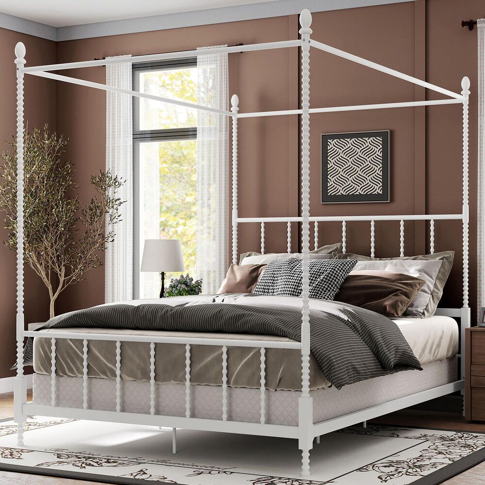 Furniture of America Elliot Queen Canopy Bed in White, , large