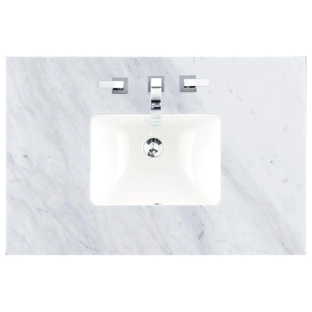 James Martin Vanities Amberly 48&quot; Single Bathroom Vanity in Walnut with 3 cm Carrara White Marble Top and Rectangular Sink, , large
