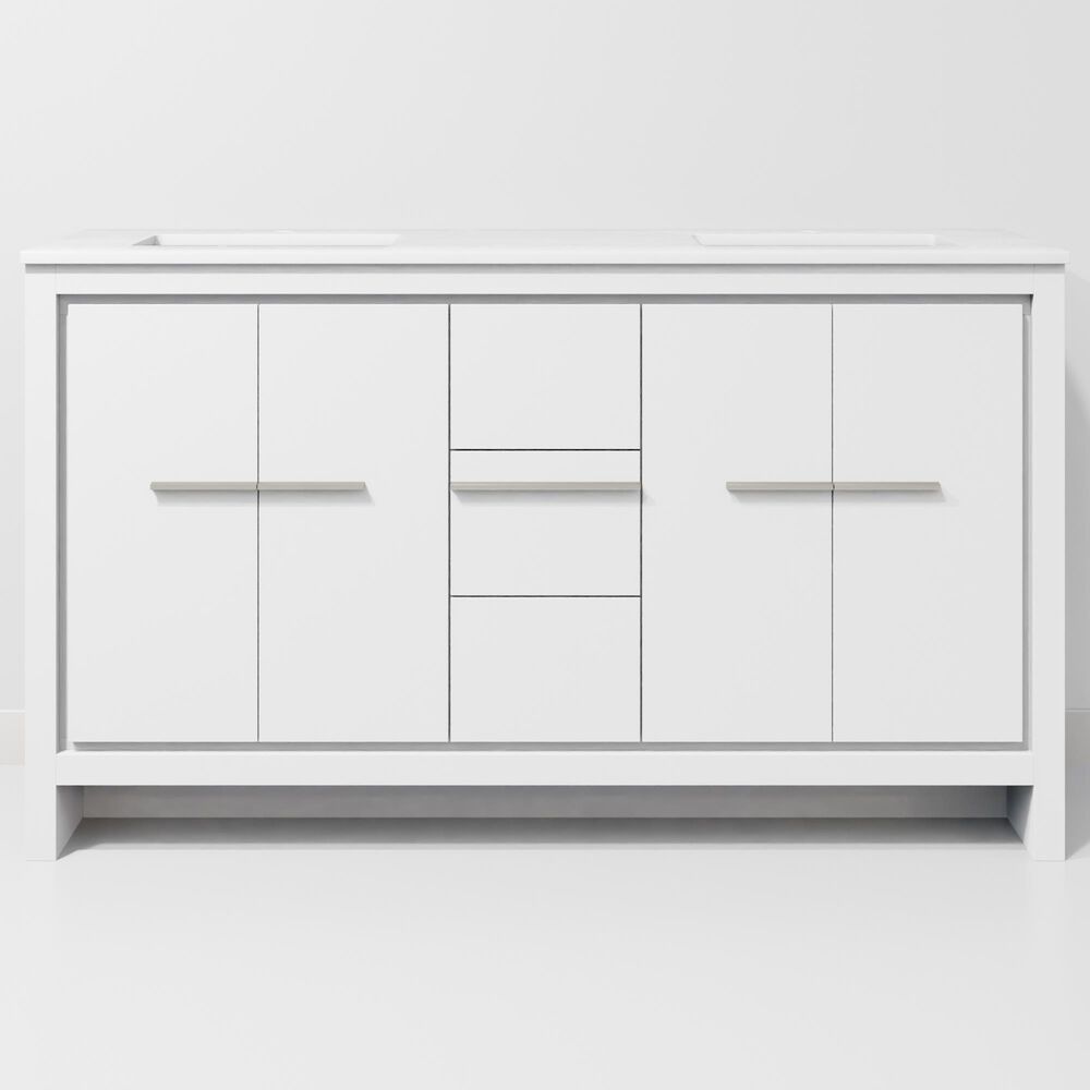Lexora Home Lafarre 60" Double Bathroom Vanity in White with 2 cm White Cultured Marble Top and Rectangular Sinks, , large