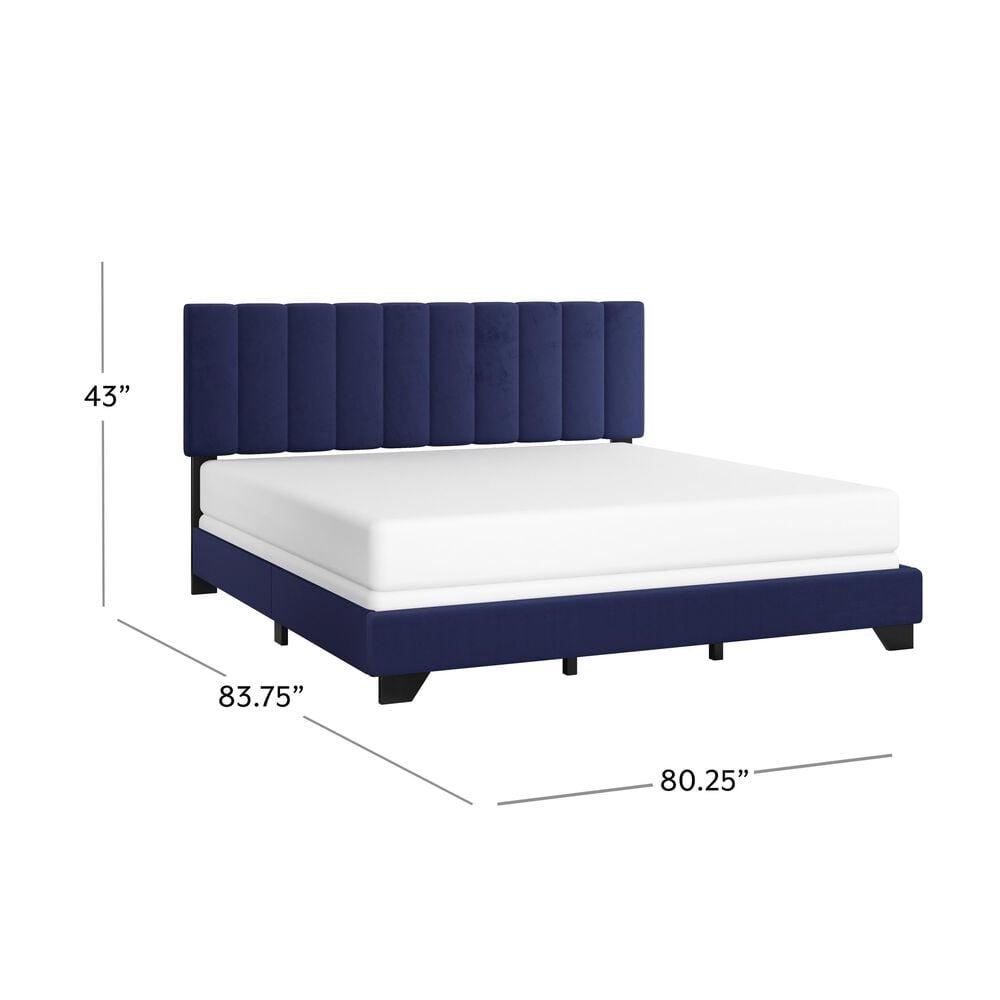 Richlands Furniture Reece King Upholstered Panel Bed in Sapphire Blue, , large