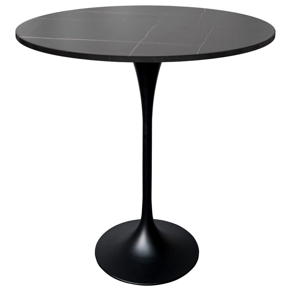 Leisuremod Verve 36" Round Bar Height Dining Table with Sintered Stone Top in Black - Table Only, , large