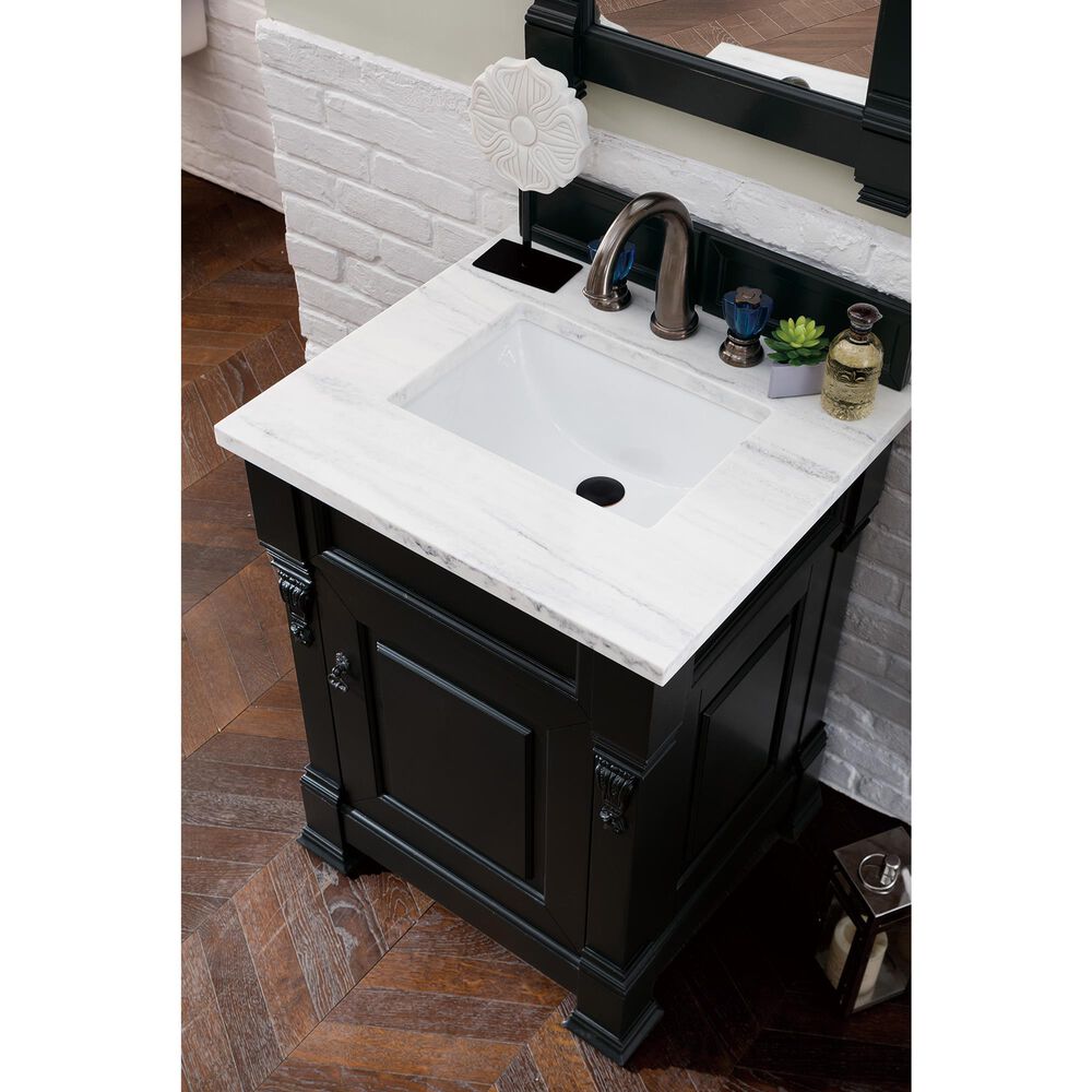 James Martin Vanities Brookfield 26&quot; Single Bathroom Vanity in Antique Black with 3 cm Arctic Fall Solid Surface Top and Rectangle Sink, , large