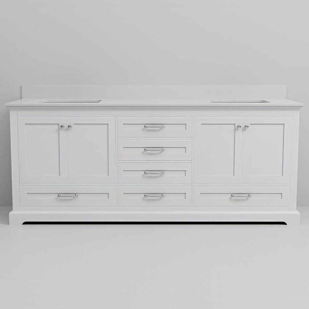 Lexora Home Dukes 80&quot; Double Bathroom Vanity in White with 2 cm White Quartz Top and Rectangular Sinks, , large