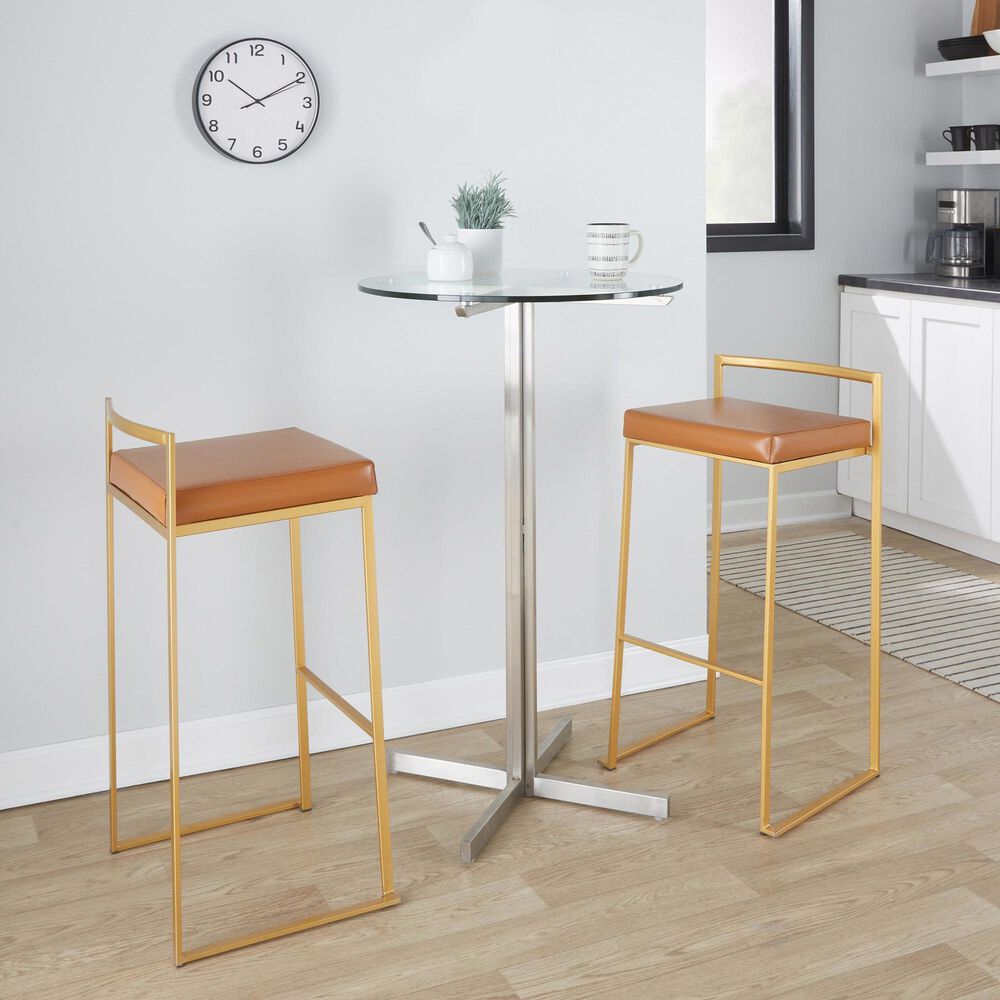 LumiSource Fuji 30" Stacker Bar Stool with Camel Upholstery in Gold (Set of 2), , large