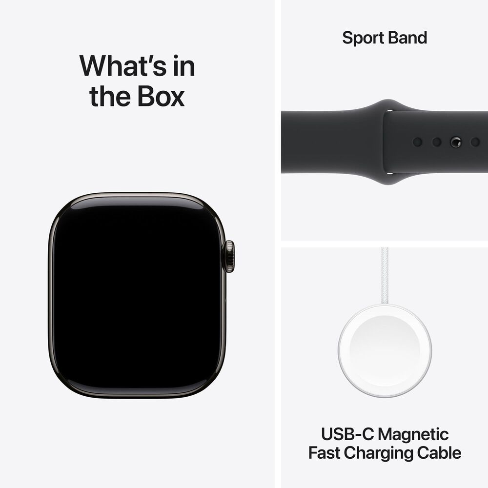 Apple Watch Series 10 GPS + Cellular 46mm Slate Titanium Case with Black Sport Band - S/M, , large