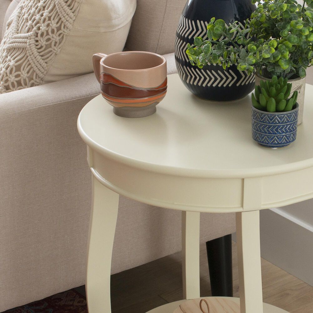 Linon Home Decor Aura Round Side Table in Off White, , large