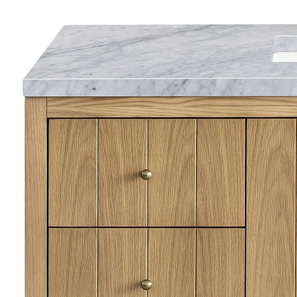 James Martin Vanities Hudson 48&quot; Single Bathroom Vanity in Light Natural Oak with 3 cm Carrara White Marble Top and Rectangular Sink, , large