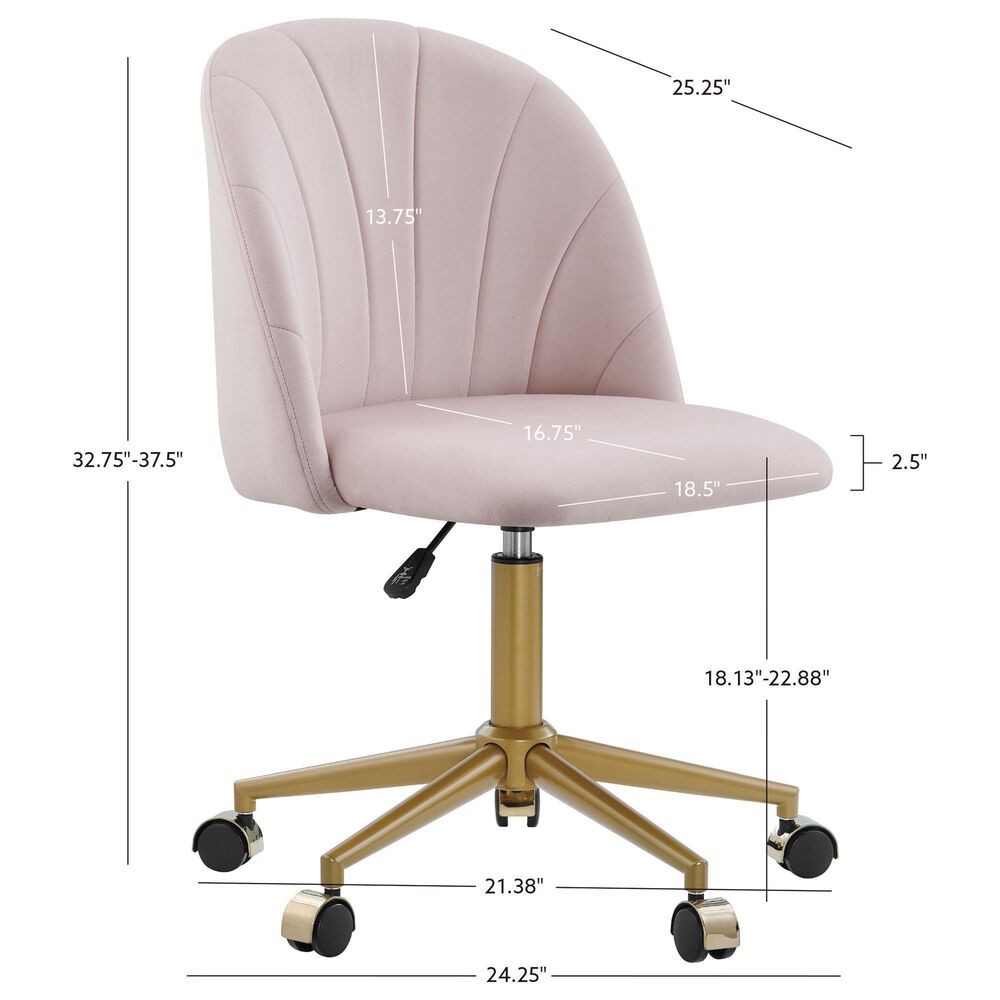 Linon Home Decor Adalynn Swivel Desk Chair with Blush Pink Cushion in Gold, , large