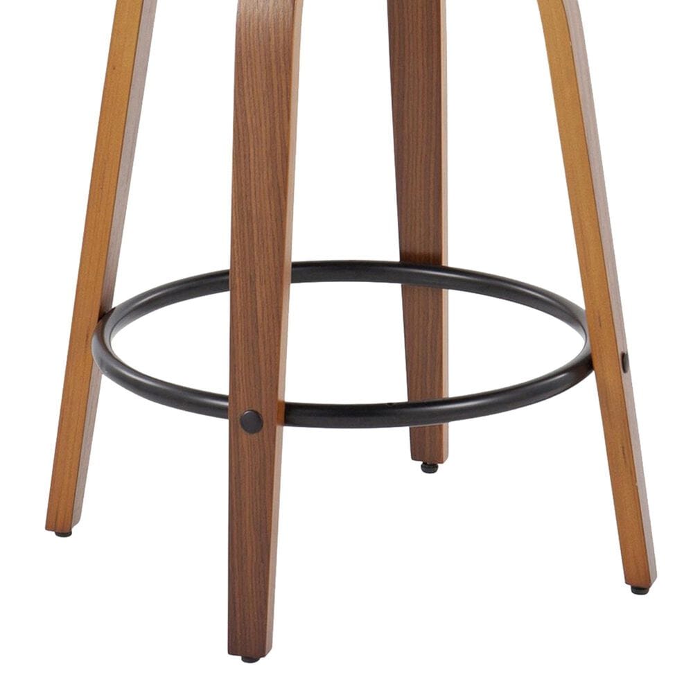 LumiSource Lombardi 26" Swivel Counter Stool with Grey Faux Leather Upholstery in Walnut and Black (Set of 2), , large