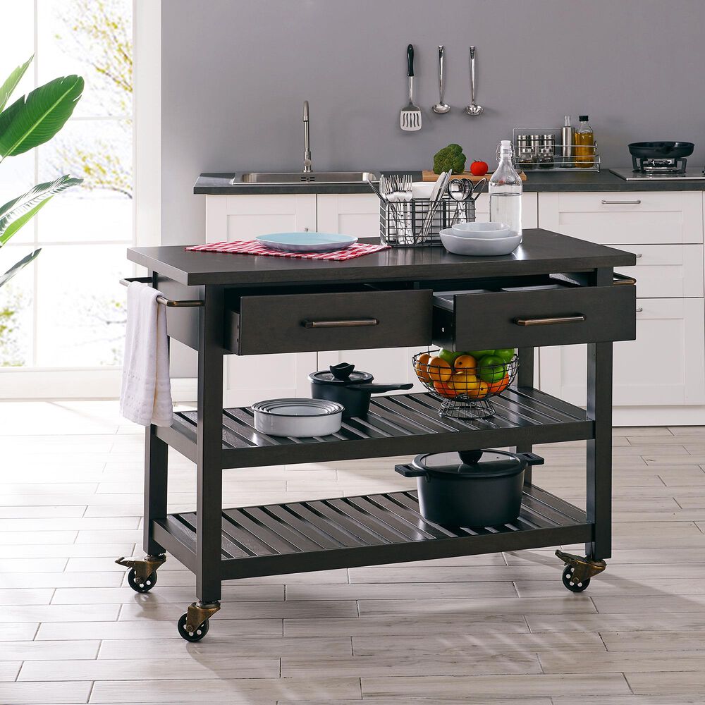Southern Enterprises Havelock Rolling Kitchen Island in Dark ...