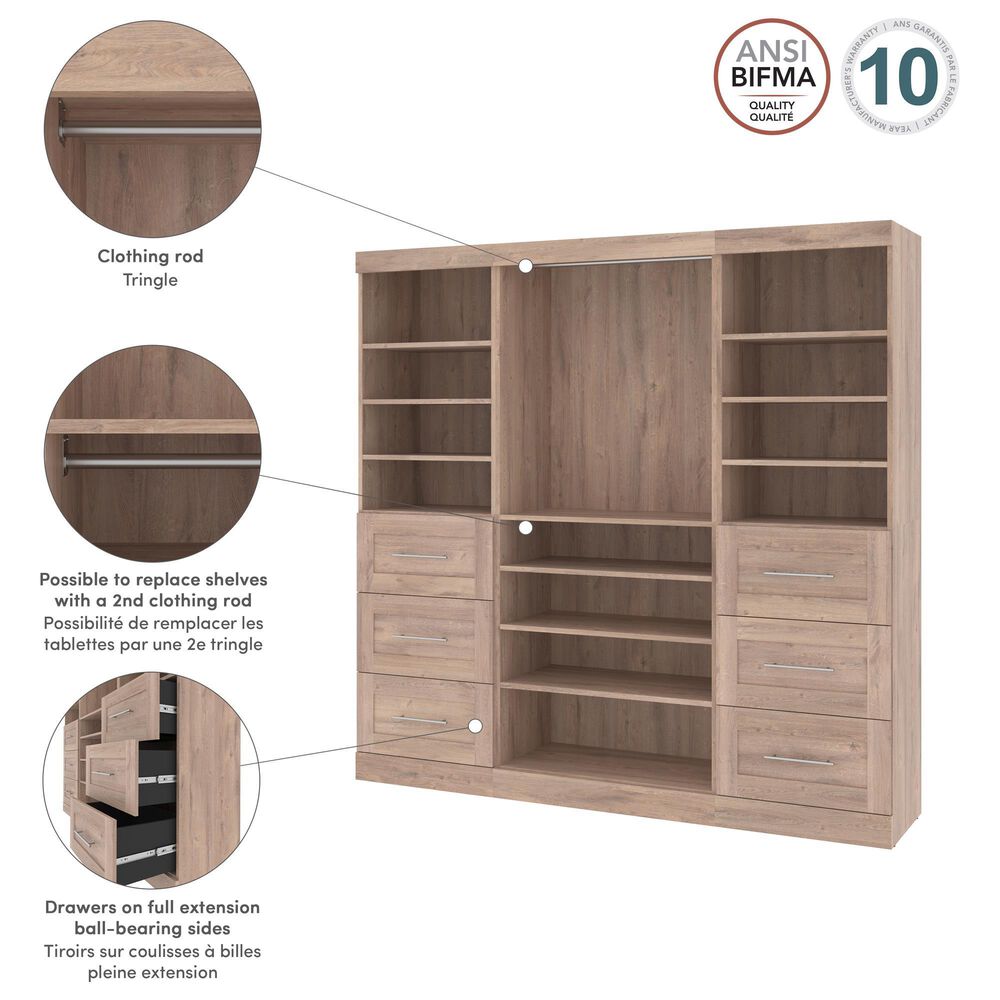 Bestar Pur 86&quot; Closet Organizer with 6-Drawer in Rustic Brown, , large