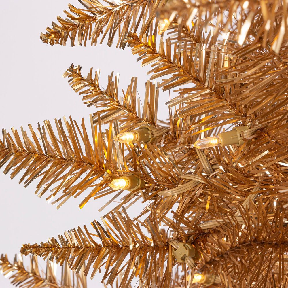 The Gerson Company 7.5&#39; Pre-Lit Tuscany Tinsel Christmas Tree in Gold, , large