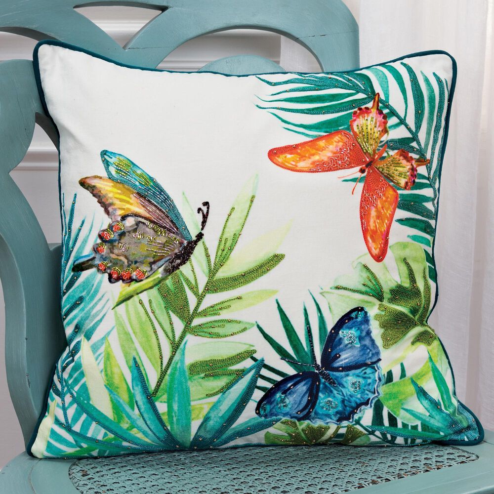 Rizzy Home Botanical 20&quot; Down Filled Pillow in Teal/Green/Orange, , large